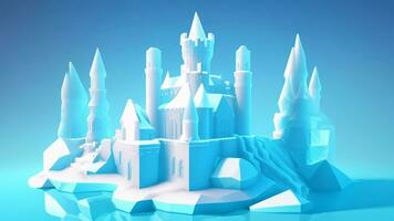 3d render of fantasy ice castle on blue background. 3d illustration ai generated photo