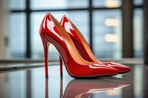 A stylish pair of red stilettos symbolizing the glamour and excitement of September Fashion Week Events photo