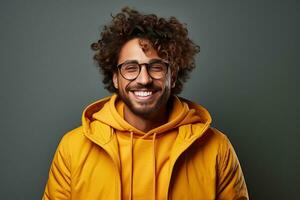 young african american man with afro hairstyle in yellow jacket. Generative AI photo