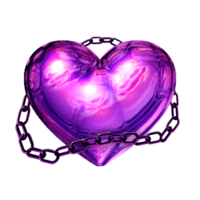 Y2K heart with chain purple sticker element with chrome effect png