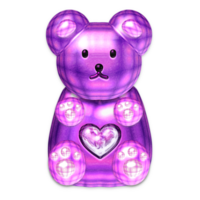 Y2K gummy bear purple sticker element with chrome effect png