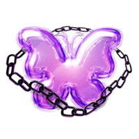 Y2K butterfly with chain purple sticker element with chrome effect png