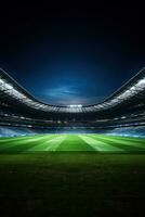 A stadium filled with excited fans a football field in the foreground background with empty space for text photo