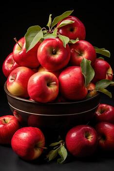 A basket filled with freshly picked apples symbolizing the bountiful harvest of autumn against a minimal white backdrop photo