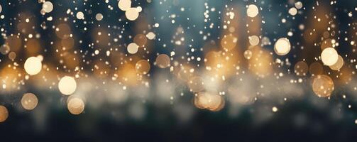 golden lights and bokeh effect on a dark background . photo