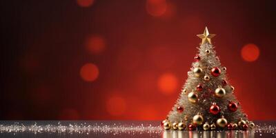 christmas tree with red and gold decorations on a red background . AI Generated photo