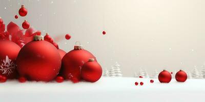 christmas background with red balls and snow . AI Generated photo