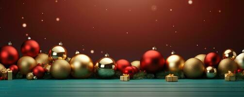 christmas background with golden balls and gifts . AI Generated photo