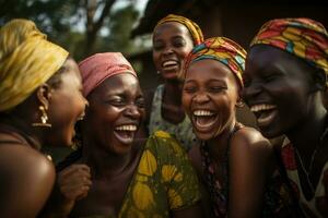 Happy African women in traditional clothes. Generative AI photo