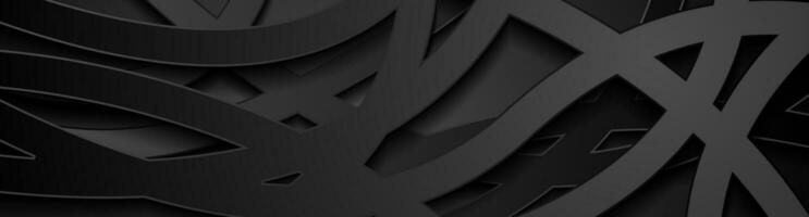 Black papercut wavy curved grid background vector
