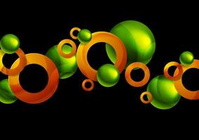 Glossy green orange abstract circles and balls geometric background vector