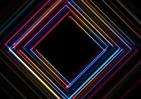 Colorful glowing neon tech squares abstract background vector