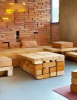 furniture made from bricks and recycled wood illustration photo
