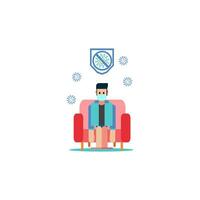 Man sitting in sofa stay at home cartoon illustration vector