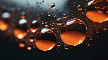close up macro view gasoline droplets bubbles. Generative AI photo