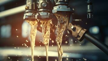 Close up view of leaked and splash water from the pipe, faucet, tap and nipple pipe. Generative AI photo