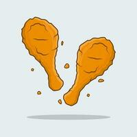 Fried Chicken Crispy Vector Illustration. Fast Food Fried Drumpstick Flat Icon