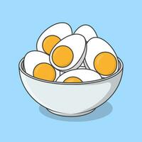 Bowl Of Boiled Eggs Vector Illustration. Chicken Boiled Eggs Food Flat Icon