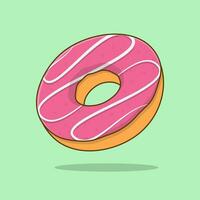 Donut Cartoon Vector Illustration. Cute Donut Flat Icon Outline