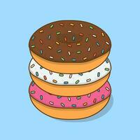 A Stack Of Donuts Cartoon Vector Illustration. Donut Flat Icon Outline