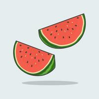 Slice Of Watermelon Cartoon Vector Illustration. Fresh Watermelon Fruit Flat Icon Outline