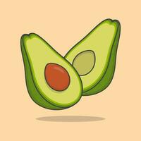 Two Slices Of Avocado Cartoon Vector Illustration. Avocado Fruit Flat Icon Outline