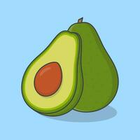 Whole And Half Of Fresh Avocado Cartoon Vector Illustration. Avocado Fruit Flat Icon Outline