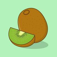 Fresh Kiwi Fruit Cartoon Vector Illustration. Slice And Whole Of Kiwi Flat Icon Outline