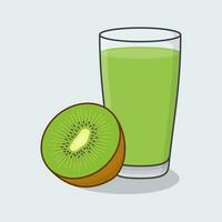 Fresco kiwi jugo con Fruta en vaso dibujos animados vector ilustración. kiwi jugo plano icono contorno