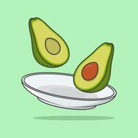 Pieces Of Avocado On A Plate Cartoon Vector Illustration. Avocado Fruit Flat Icon Outline