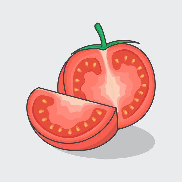 とまとページ Slice And Whole Of Tomato Cartoon Vector Illustration. Fresh