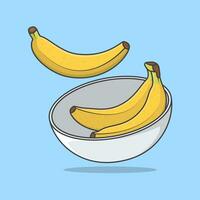 Bowl Of Banana Cartoon Vector Illustration. Banana Fruit Flat Icon Outline