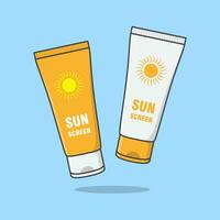 Sunscreen Cream Cartoon Vector Illustration. Sun Protection Cosmetic Product Flat Icon Outline. Sunblock Or Skincare