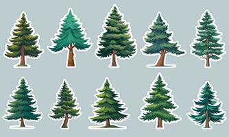 Panoramic pine tree sticker designs, perfect for decorating your laptop or water bottle vector