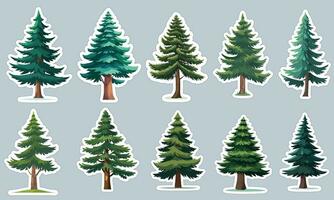 Panoramic pine tree sticker designs, perfect for decorating your laptop or water bottle vector