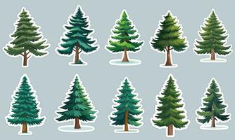 Panoramic pine tree sticker designs, perfect for decorating your laptop or water bottle vector