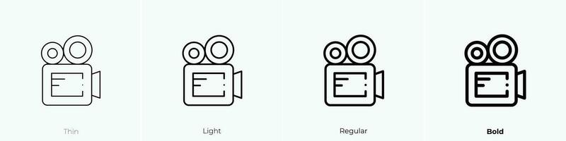 video camera icon. Thin, Light, Regular And Bold style design isolated on white background vector