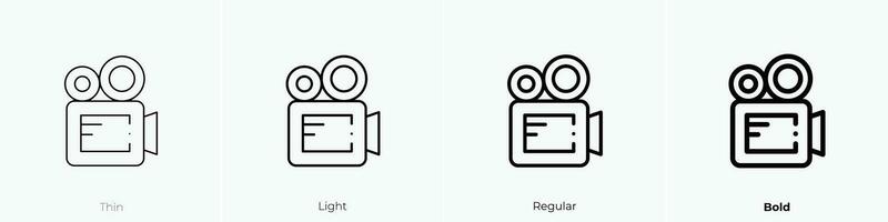 vídeo cámara icono. delgado, luz, regular y negrita estilo diseño aislado en blanco antecedentes vector