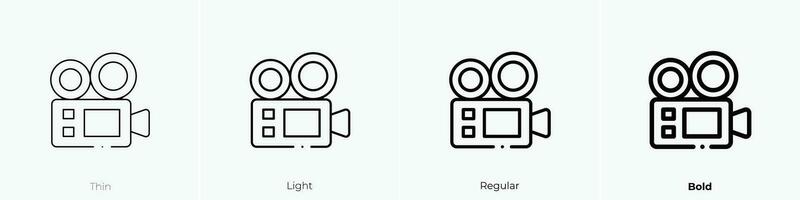 vídeo cámara icono. delgado, luz, regular y negrita estilo diseño aislado en blanco antecedentes vector