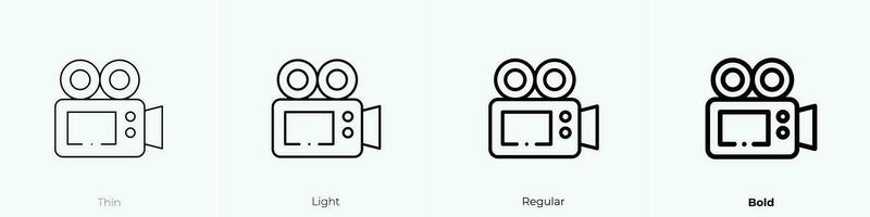 vídeo cámara icono. delgado, luz, regular y negrita estilo diseño aislado en blanco antecedentes vector