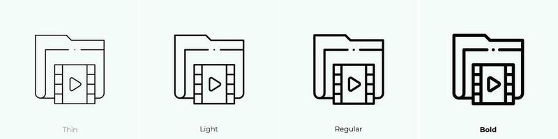 vídeo carpeta icono. delgado, luz, regular y negrita estilo diseño aislado en blanco antecedentes vector