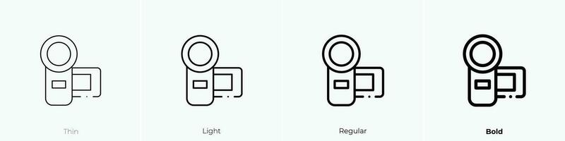 video camera icon. Thin, Light, Regular And Bold style design isolated on white background vector