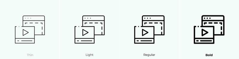 reproductor de video icono. delgado, luz, regular y negrita estilo diseño aislado en blanco antecedentes vector