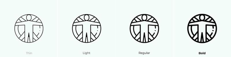 vitruvian man icon. Thin, Light, Regular And Bold style design isolated on white background vector