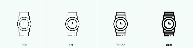 reloj icono. delgado, luz, regular y negrita estilo diseño aislado en blanco antecedentes vector