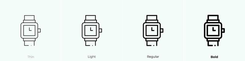 reloj icono. delgado, luz, regular y negrita estilo diseño aislado en blanco antecedentes vector