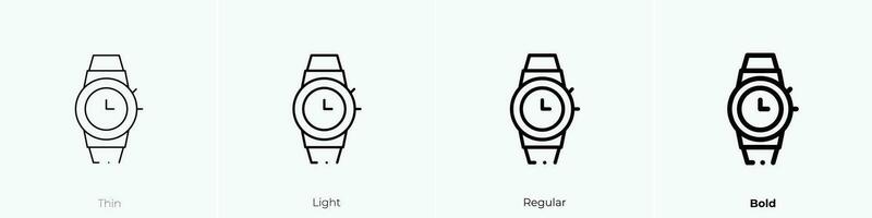 reloj icono. delgado, luz, regular y negrita estilo diseño aislado en blanco antecedentes vector