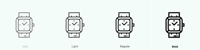 reloj icono. delgado, luz, regular y negrita estilo diseño aislado en blanco antecedentes vector