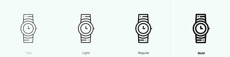 reloj icono. delgado, luz, regular y negrita estilo diseño aislado en blanco antecedentes vector