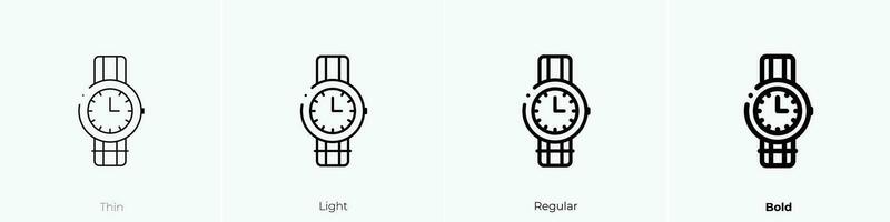 reloj icono. delgado, luz, regular y negrita estilo diseño aislado en blanco antecedentes vector